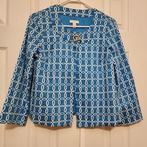 Charter Club Blue and White Blazer/Jacket 3/4 Sleeve Women's Size Medium